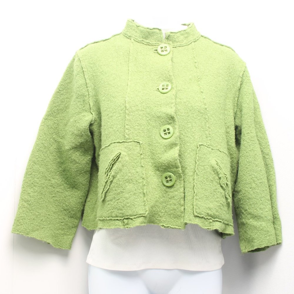 Wool Button-Down Jacket Size M Green